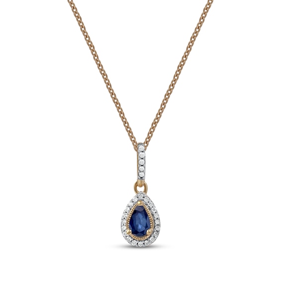 Blue Sapphire & Diamond Necklace 1/20 ct tw 10K Yellow Gold 18"