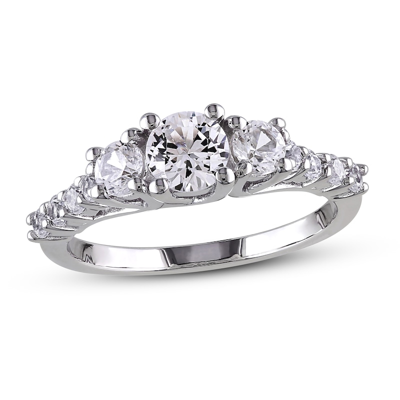 Main Image 1 of White Lab-Created Sapphire 3-Stone Ring Sterling Silver