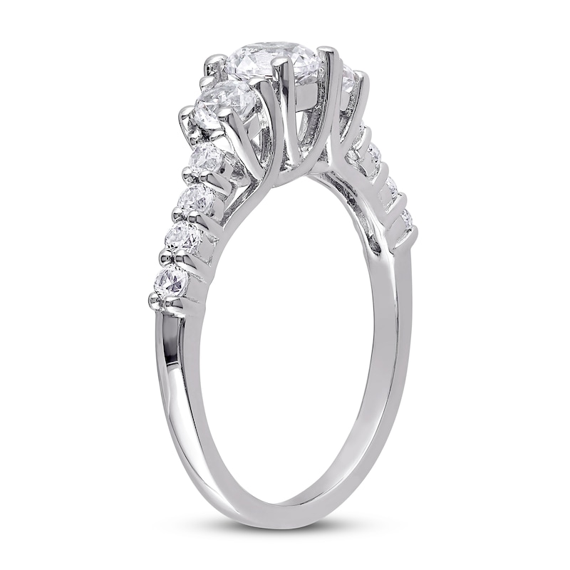 Main Image 2 of White Lab-Created Sapphire 3-Stone Ring Sterling Silver