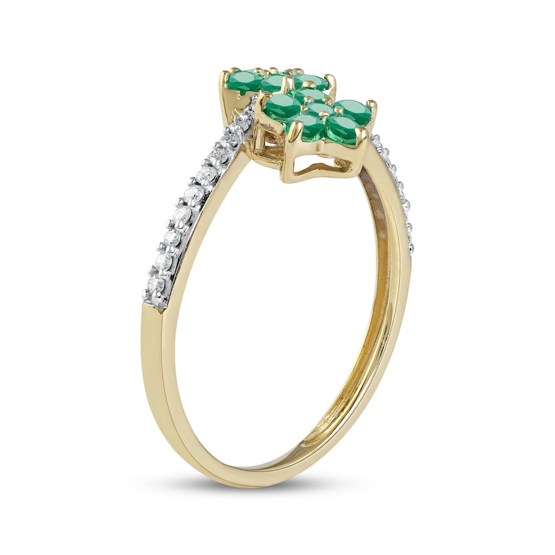 Emerald Flower Ring 1/8 ct tw Diamonds 10K Yellow Gold
