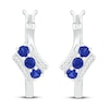 Thumbnail Image 3 of Blue Lab-Created Sapphire & Diamond Hoop Earrings 1/15 ct tw Sterling Silver