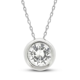 White Lab-Created Sapphire Bezel Necklace Sterling Silver 18"