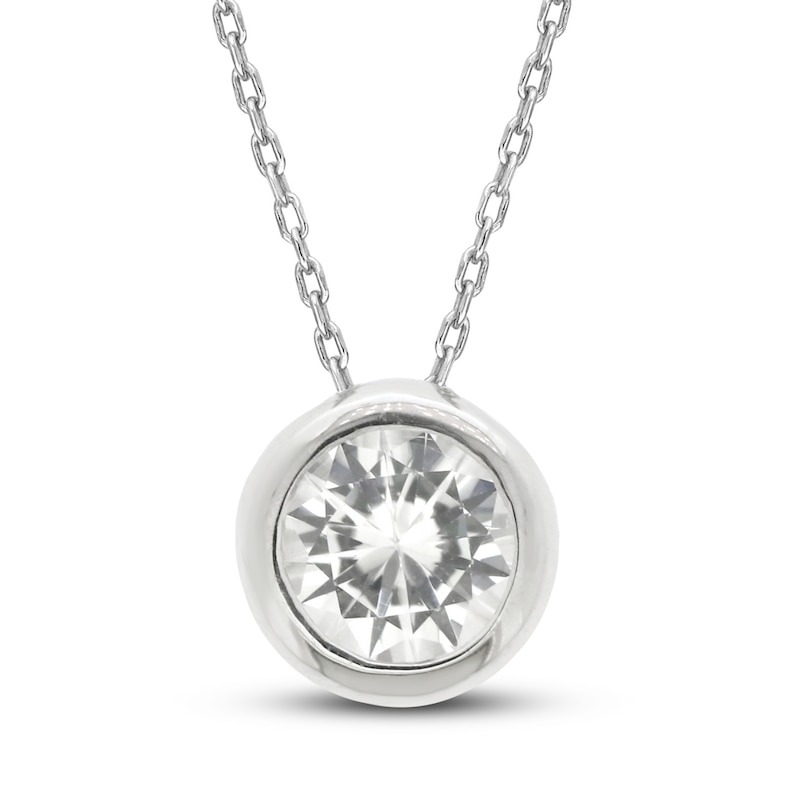 Main Image 1 of White Lab-Created Sapphire Bezel Necklace Sterling Silver 18&quot;