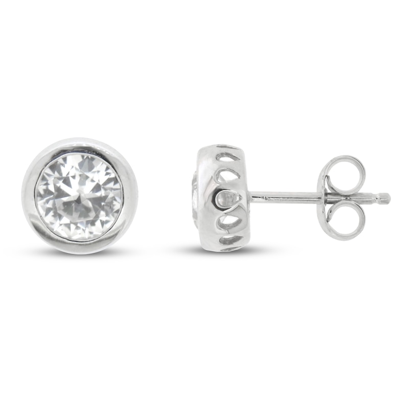 Main Image 1 of White Lab-Created Sapphire Bezel Earrings Sterling Silver