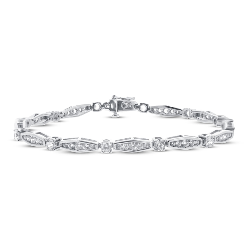 Main Image 1 of White Lab-Created Sapphire Bracelet Sterling SIlver 7.25&quot;