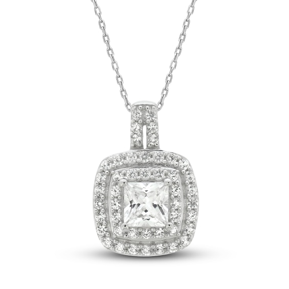 White Lab-Created Sapphire Necklace Sterling Silver 18"