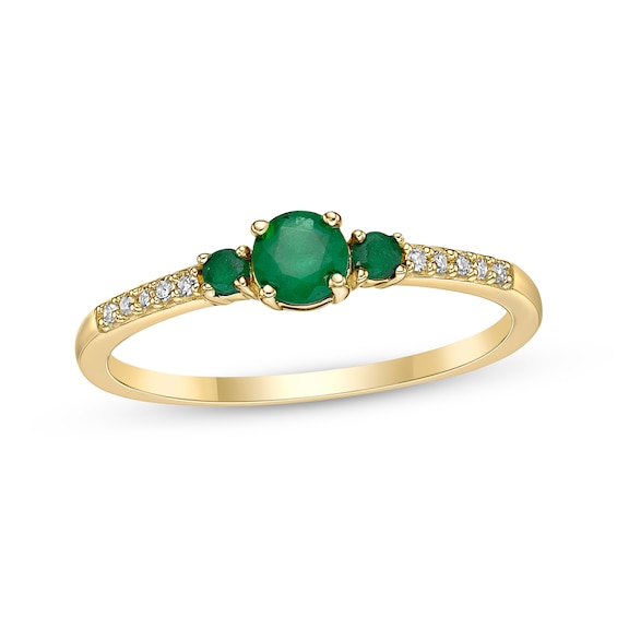 Emerald & 1/20 ct tw Diamond 3-Stone Ring 10K Yellow Gold