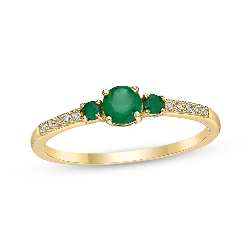 Main Image 1 of Emerald & 1/20 ct tw Diamond 3-Stone Ring 10K Yellow Gold
