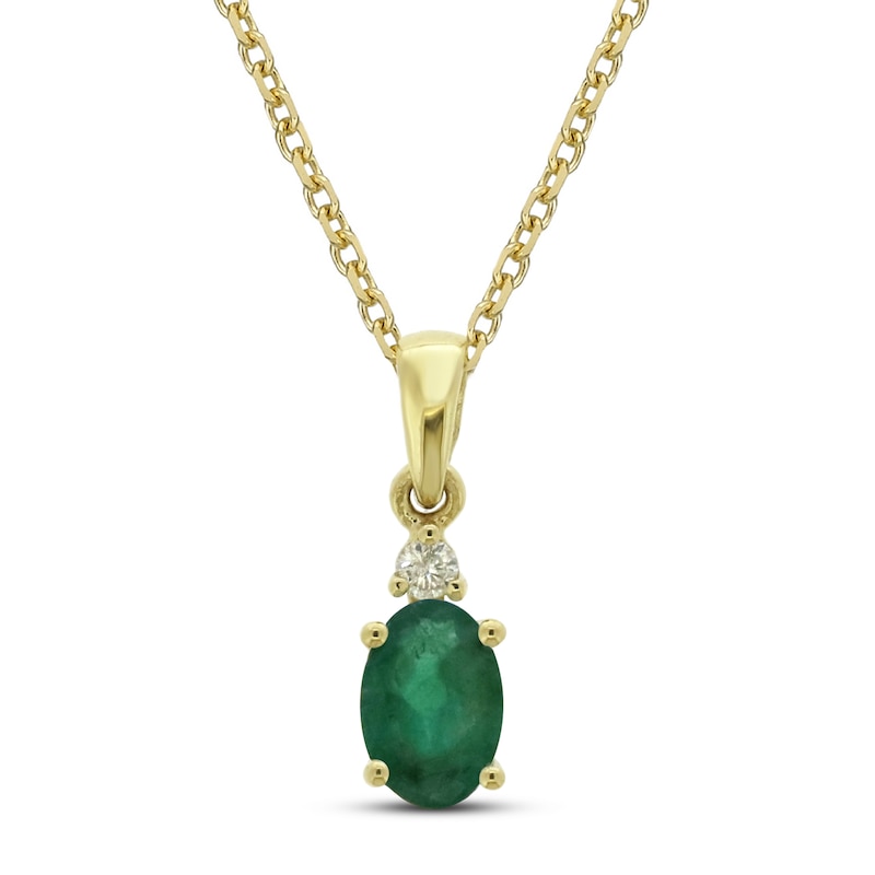 Emerald & Diamond Necklace 10K Yellow Gold 18
