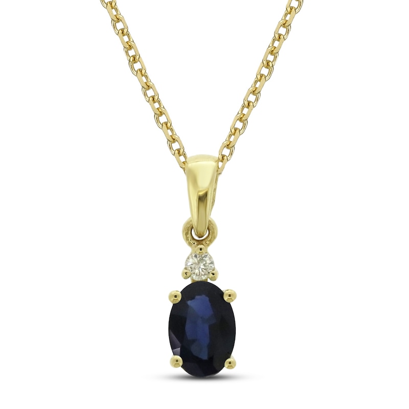 Blue Sapphire & Diamond Necklace 10K Yellow Gold 18"