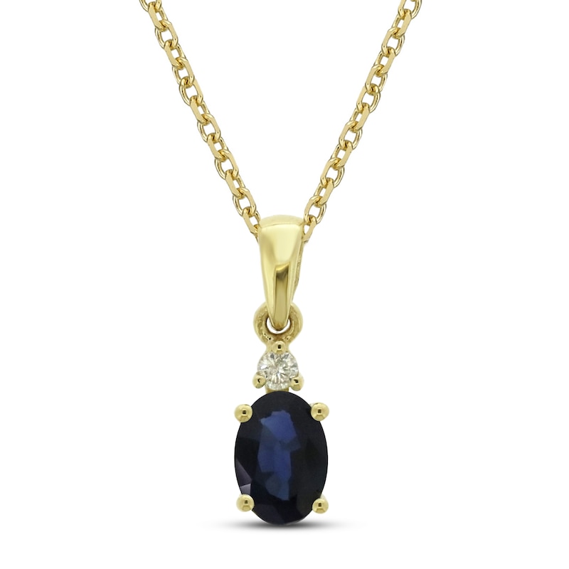 Main Image 1 of Blue Sapphire & Diamond Necklace 10K Yellow Gold 18&quot;