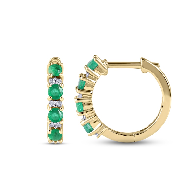 Emerald & Diamond Hoop Earrings 1/15 ct tw 10K Yellow Gold