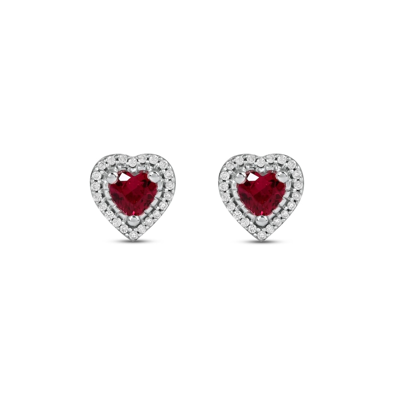 Lab-Created Ruby & Diamond Heart Earrings 1/10 ct tw 10K White Gold | Kay