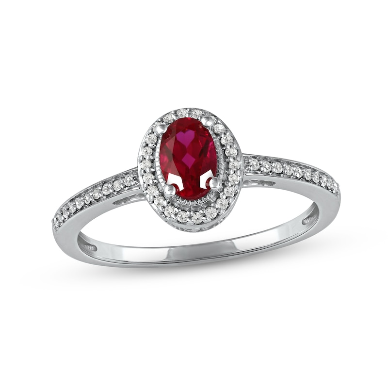 Lab-Created Ruby & White Lab-Created Sapphire Ring Sterling Silver with 360