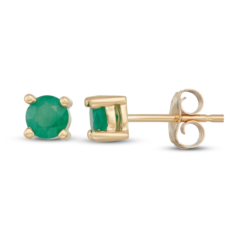 Certified Emerald Stud Earrings 14K Yellow Gold