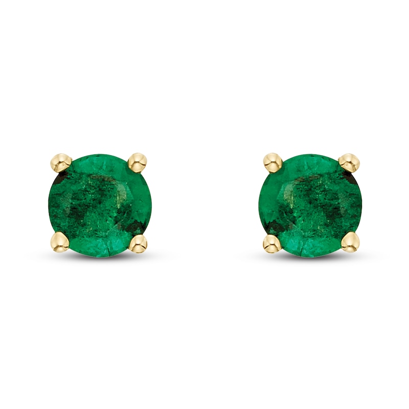 Main Image 2 of Certified Emerald Stud Earrings 14K Yellow Gold
