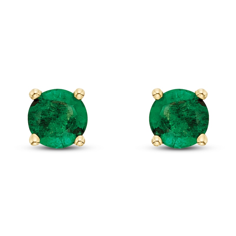 Certified Emerald Stud Earrings 14K Yellow Gold