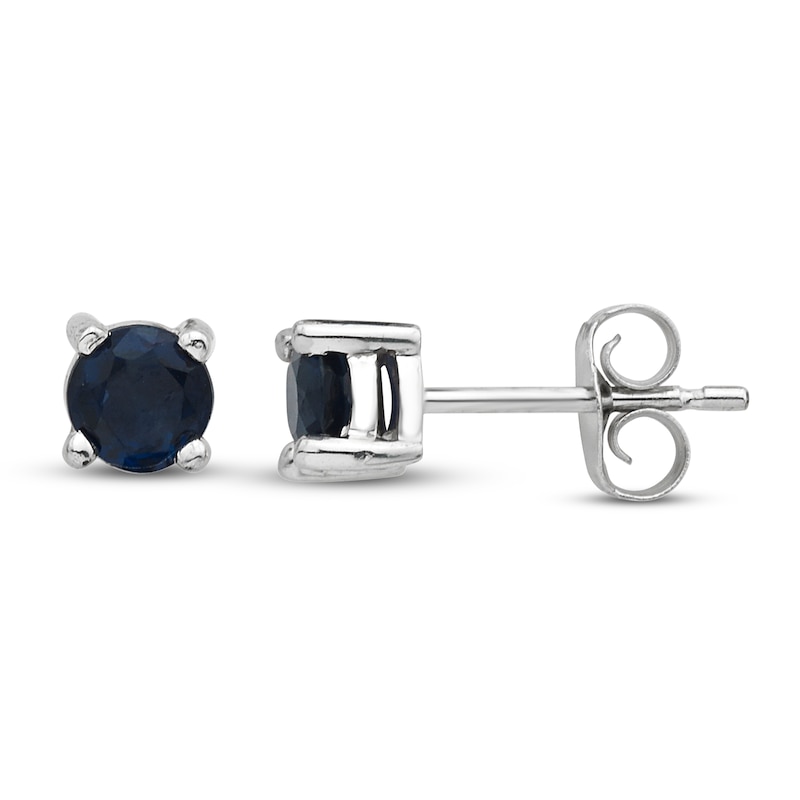 Main Image 1 of Certified Blue Sapphire Stud Earrings 14K White Gold