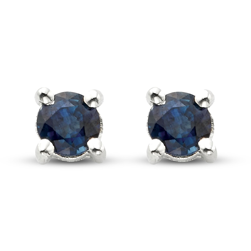 Certified Blue Sapphire Stud Earrings 14K White Gold