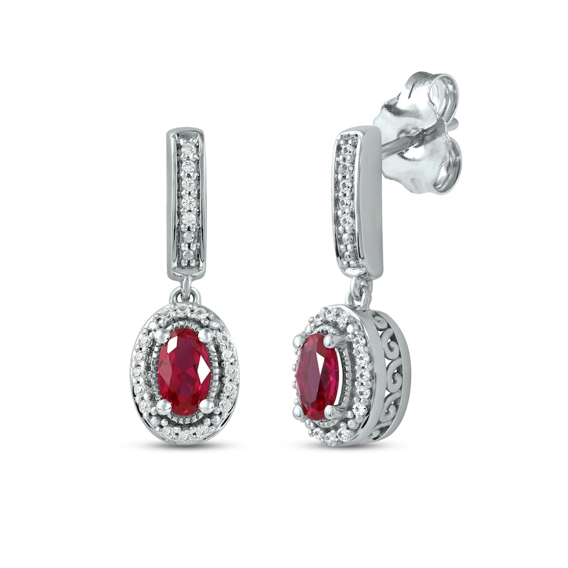 Lab-Created Ruby & White Lab-Created Sapphire Dangle Earrings Sterling Silver