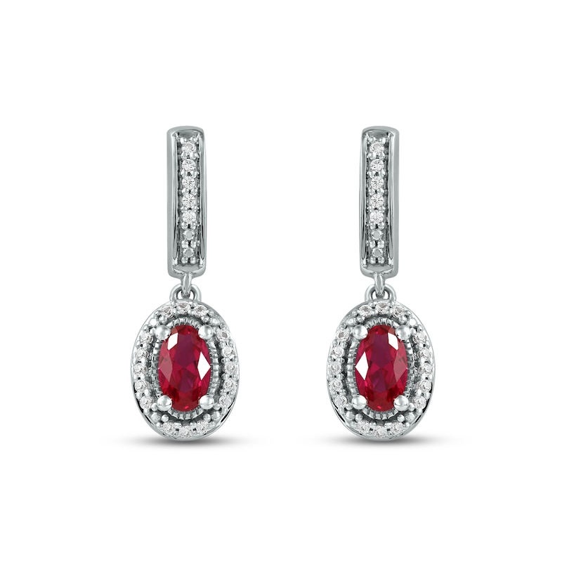 Lab-Created Ruby & White Lab-Created Sapphire Dangle Earrings Sterling Silver