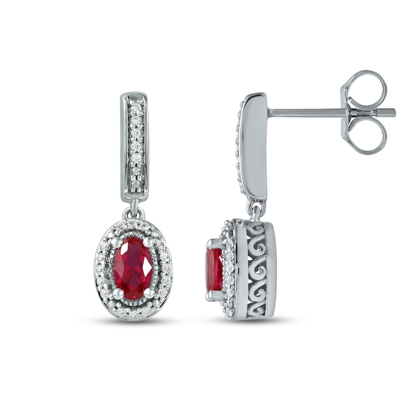 Lab-Created Ruby & White Lab-Created Sapphire Dangle Earrings Sterling Silver