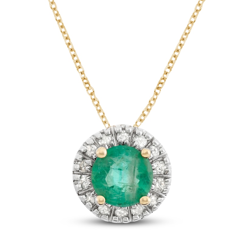 Main Image 1 of Certified Emerald & Diamond Necklace 1/15 ct tw 14K Yellow Gold 18&quot;