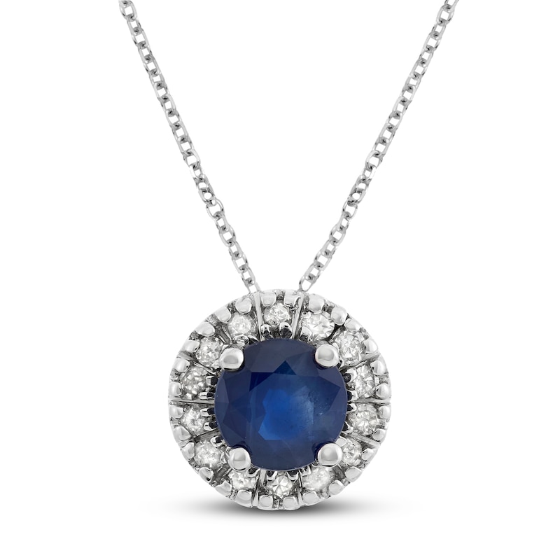 Main Image 1 of Certified Blue Sapphire & Diamond Necklace 1/15 ct tw 14K White Gold 18&quot;