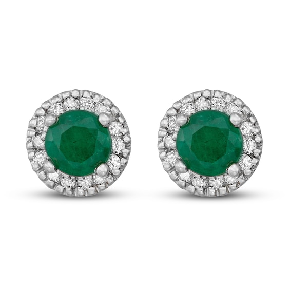 Real 14kt White Gold Emerald Diamond Earring 