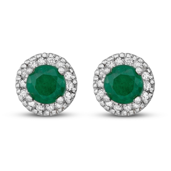 Certified Emerald & Diamond Earrings 1/8 ct tw 14K White Gold