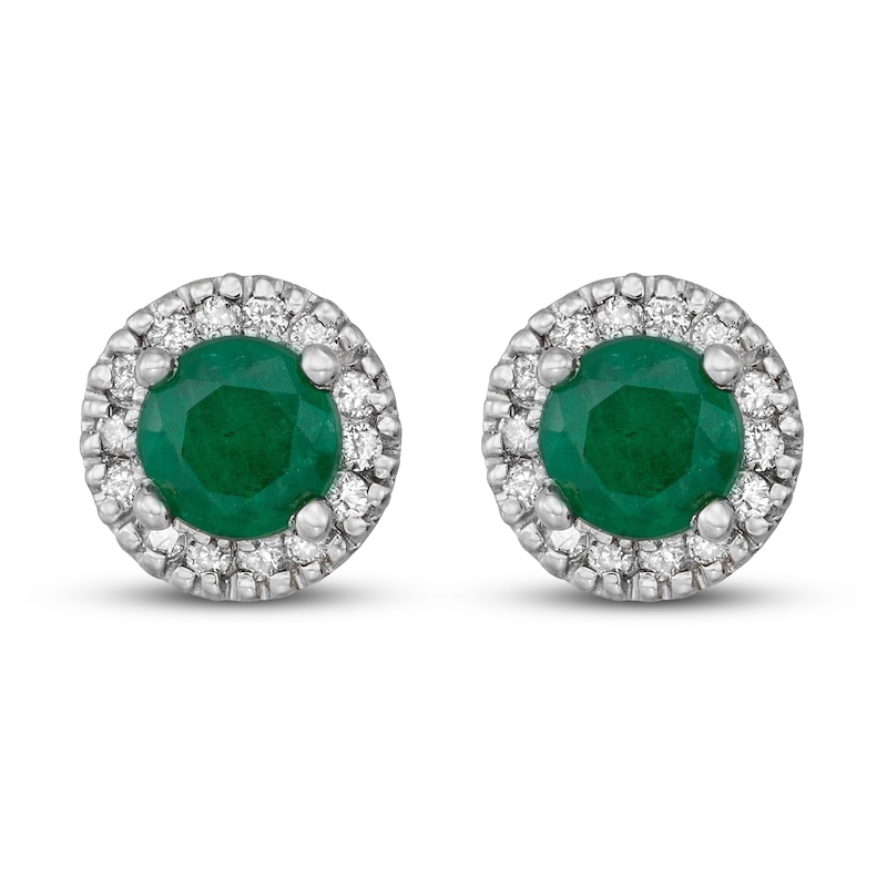 Certified Emerald & Diamond Earrings 1/8 ct tw 14K White Gold