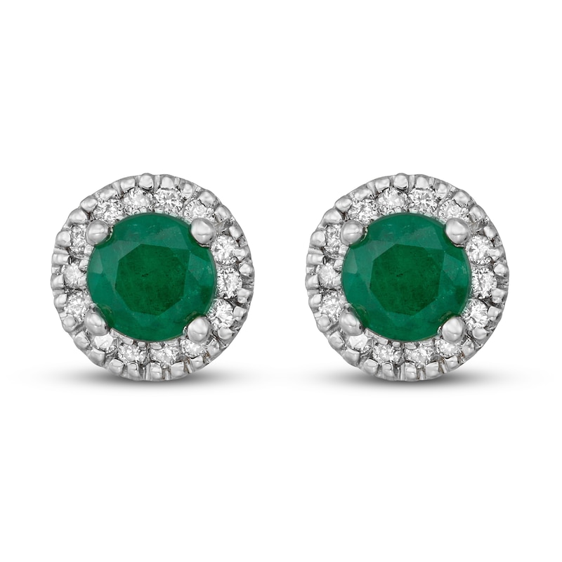 Main Image 1 of Certified Emerald & Diamond Earrings 1/8 ct tw 14K White Gold