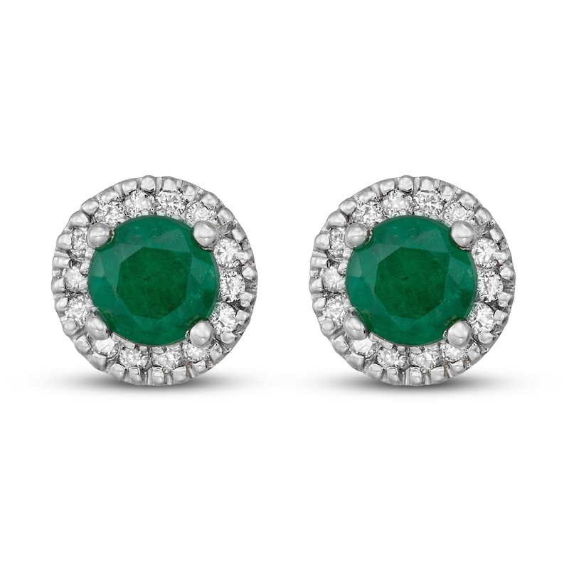 Ladies Pear Shape Green Emerald Stud Earrings White Gold