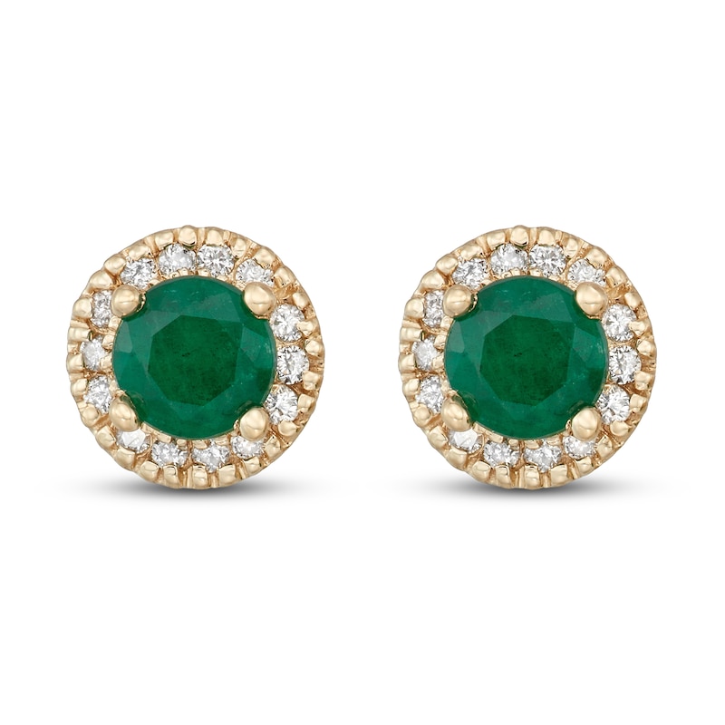 Certified Emerald & Diamond Earrings 1/8 ct tw 14K Yellow Gold