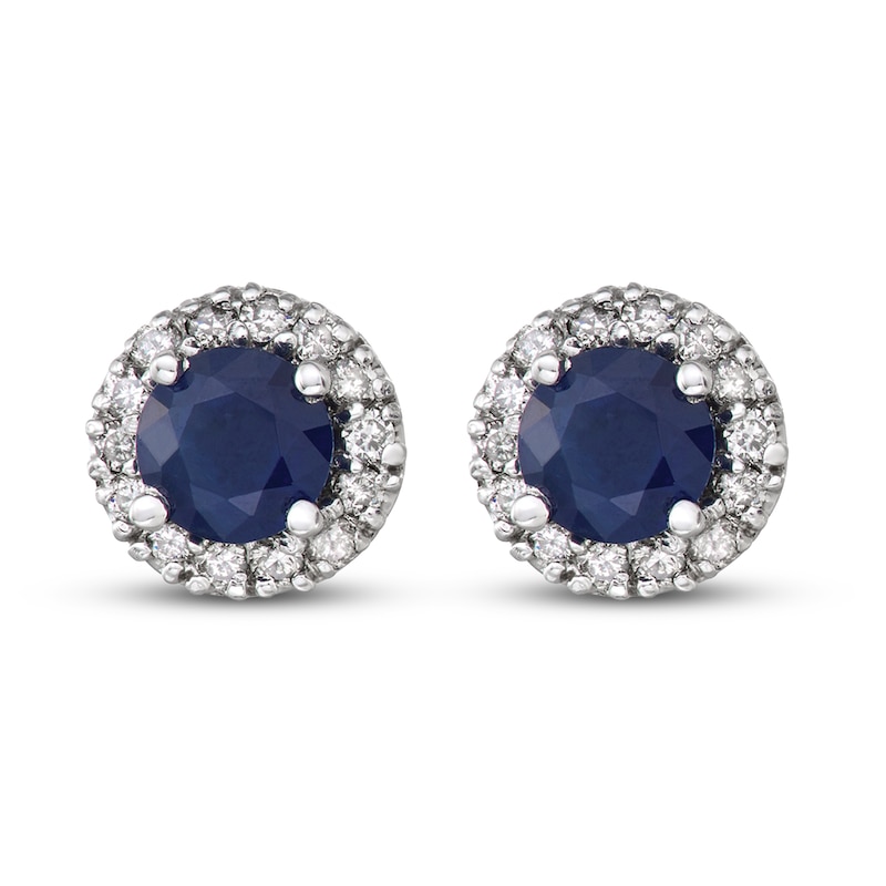 Main Image 2 of Certified Blue Sapphire & Diamond Earrings 1/8 ct tw 14K White Gold