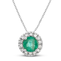 Certified Emerald & Diamond Necklace 1/15 ct tw Round-cut 14K White Gold