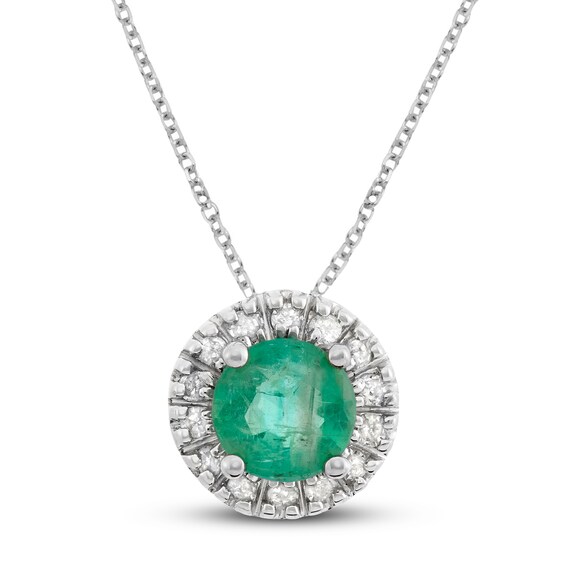 Certified Emerald & Diamond Necklace 1/15 ct tw Round-cut 14K White Gold