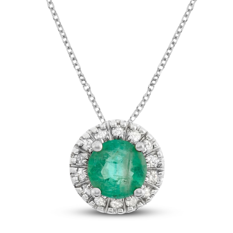 Main Image 1 of Certified Emerald & Diamond Necklace 1/15 ct tw Round-cut 14K White Gold