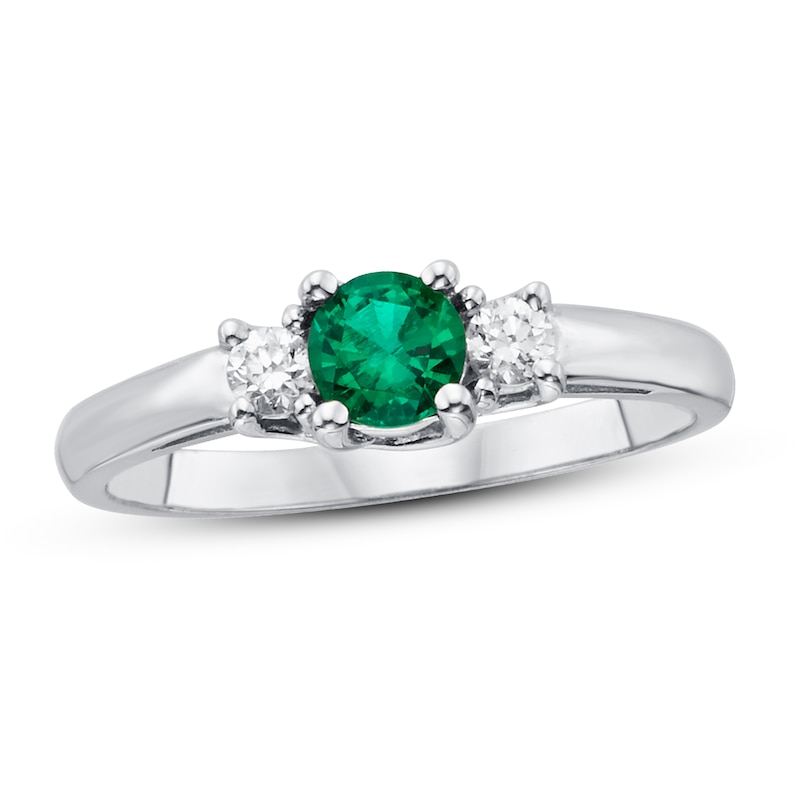 Main Image 1 of Certified Emerald & Diamond Ring 1/8 ct tw 14K White Gold
