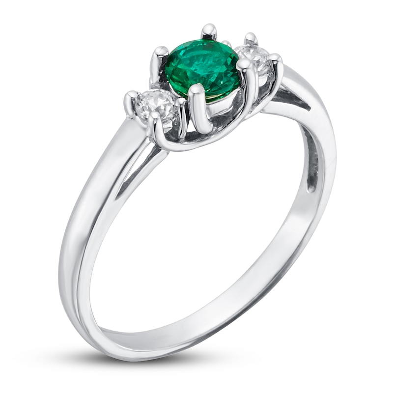 Certified Emerald & Diamond Ring 1/8 ct tw 14K White Gold