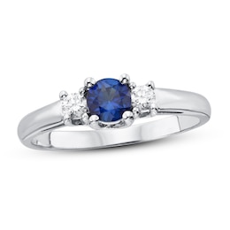 Certified Blue Sapphire & Diamond Ring 1/8 ct tw 14K White Gold