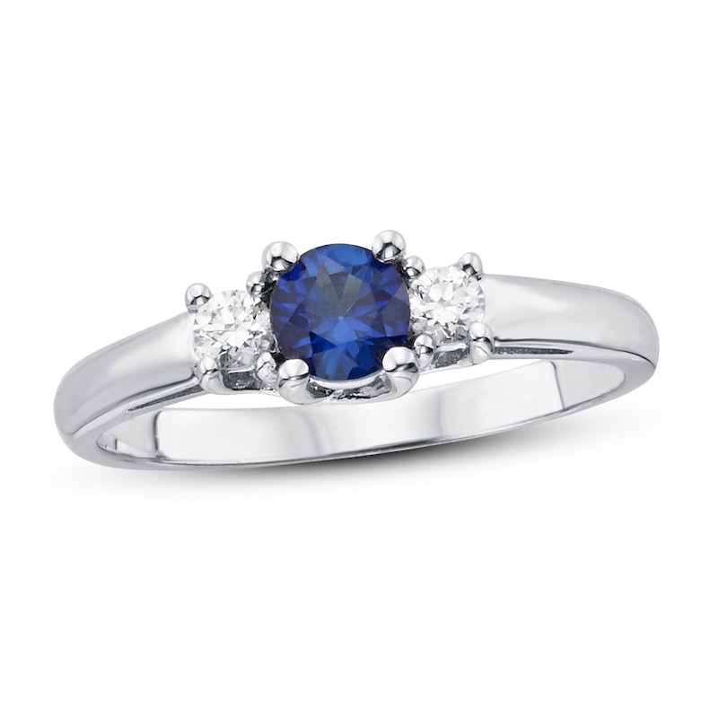 Main Image 1 of Certified Blue Sapphire & Diamond Ring 1/8 ct tw 14K White Gold
