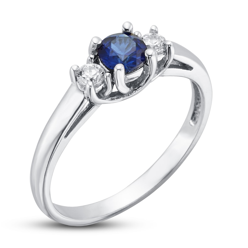 Main Image 2 of Certified Blue Sapphire & Diamond Ring 1/8 ct tw 14K White Gold