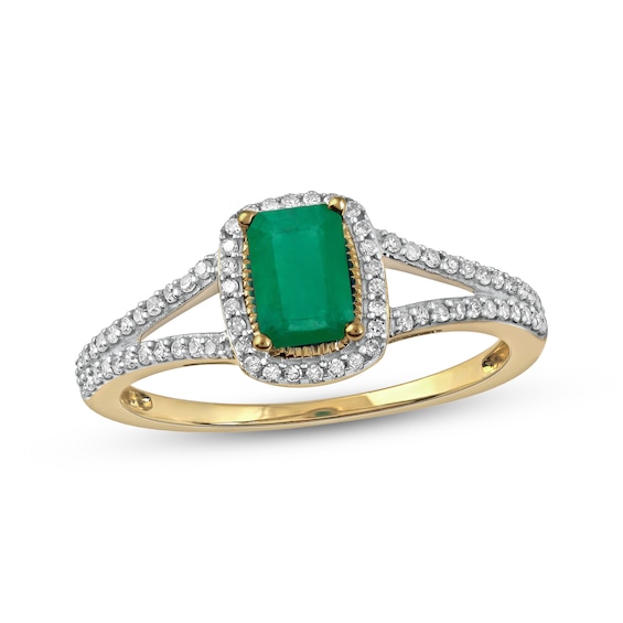 Kay Emerald & Diamond Ring 1/5 ct tw 10K Yellow Gold