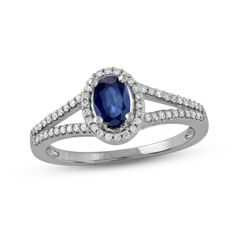 Blue Sapphire & Diamond Ring 1/6 ct tw 10K White Gold with 360