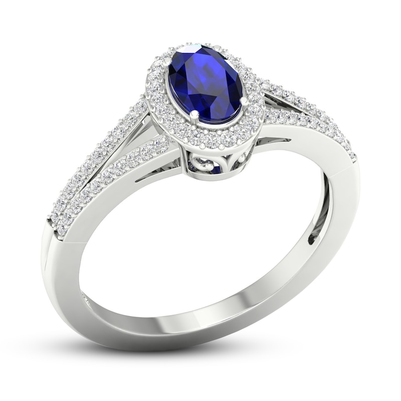 Blue Sapphire & Diamond Ring 1/6 ct tw 10K White Gold