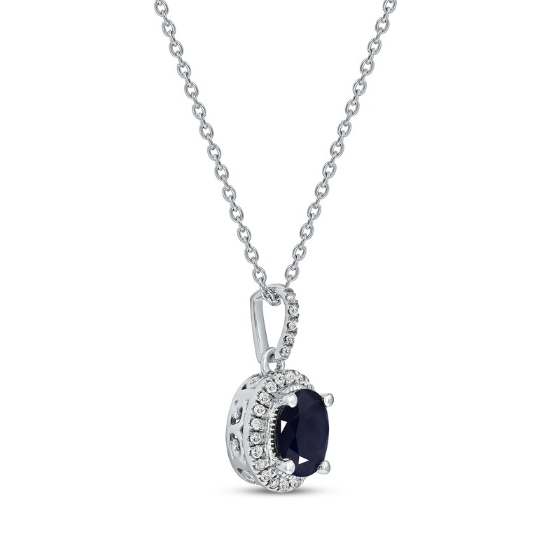 Blue Sapphire & Diamond Necklace 1/15 ct tw 10K White Gold 18"
