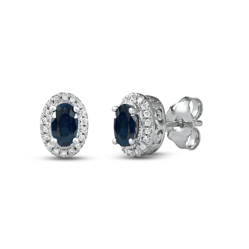 10k White Gold Oval Sapphire And Diamond Earrings 
