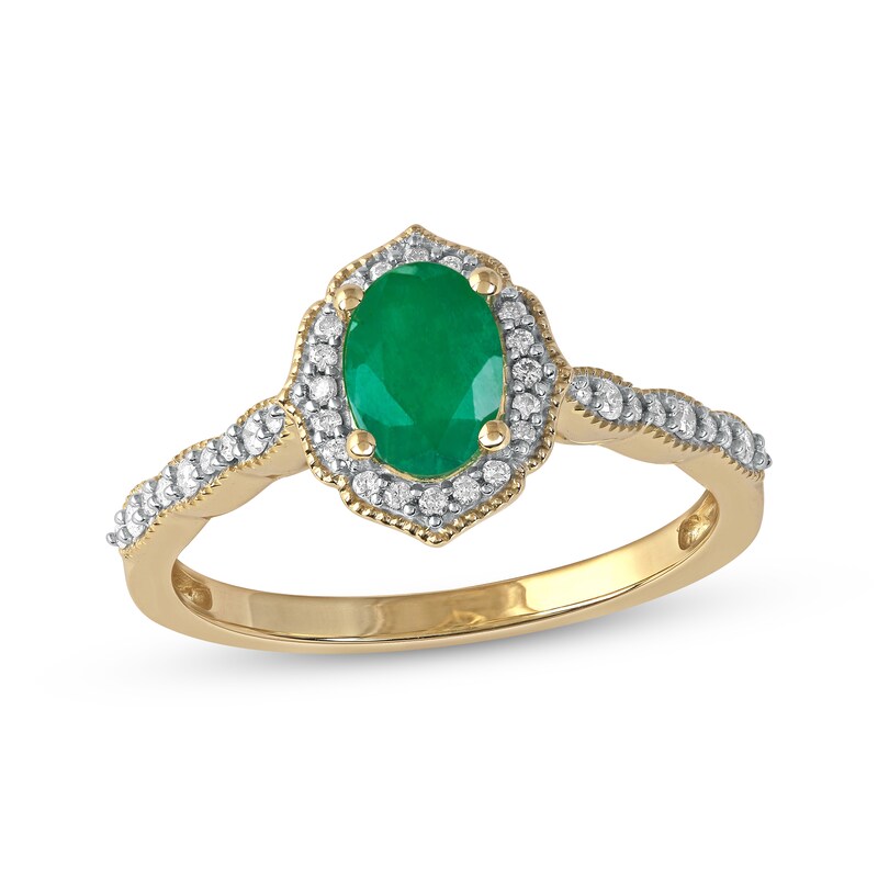 Emerald & Diamond Ring 1/6 ct tw 10K Yellow Gold