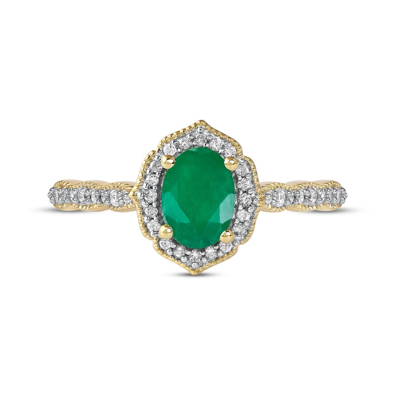 Emerald & Diamond Ring 1/6 ct tw 10K Yellow Gold